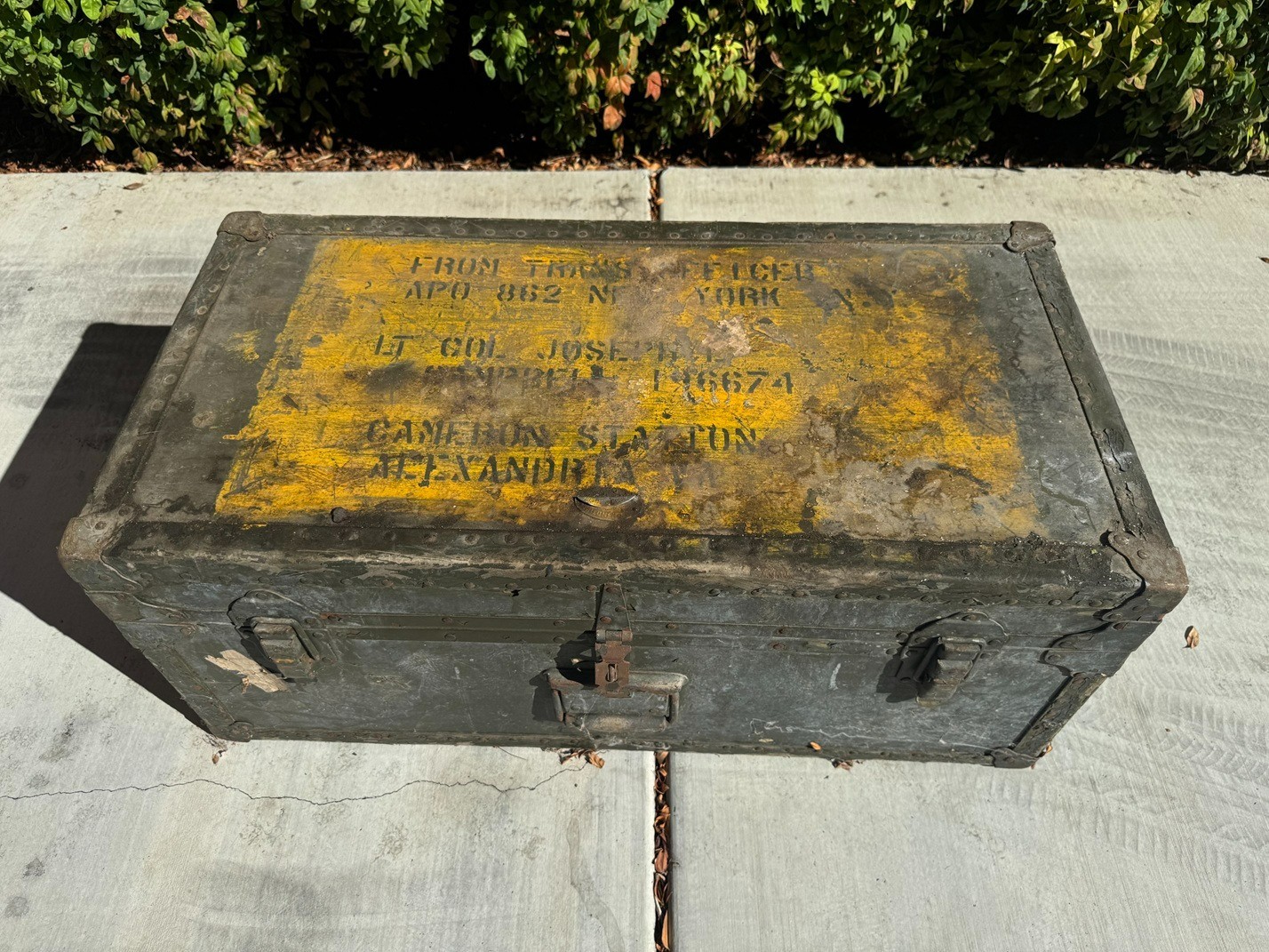 1947 Vintage Air Force Military Metal Footlocker Trunk Wood-Lined Inside + Tray