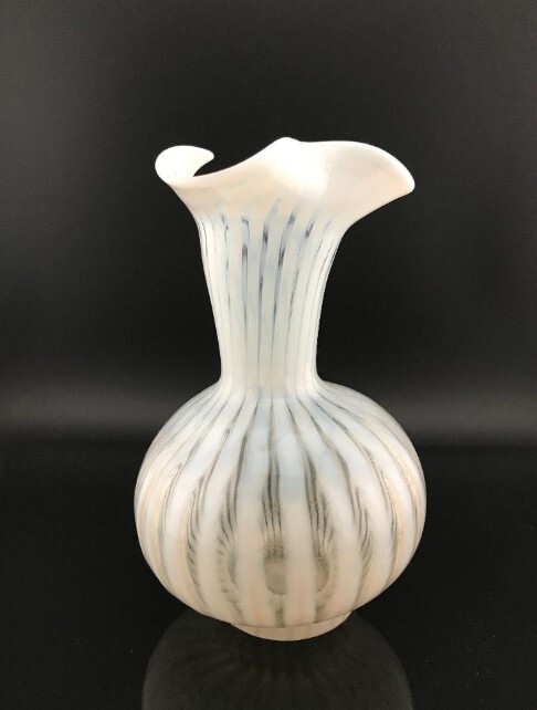Fenton Art Glass Opalescent Rib Optic  Vase/Hand Blown Glass