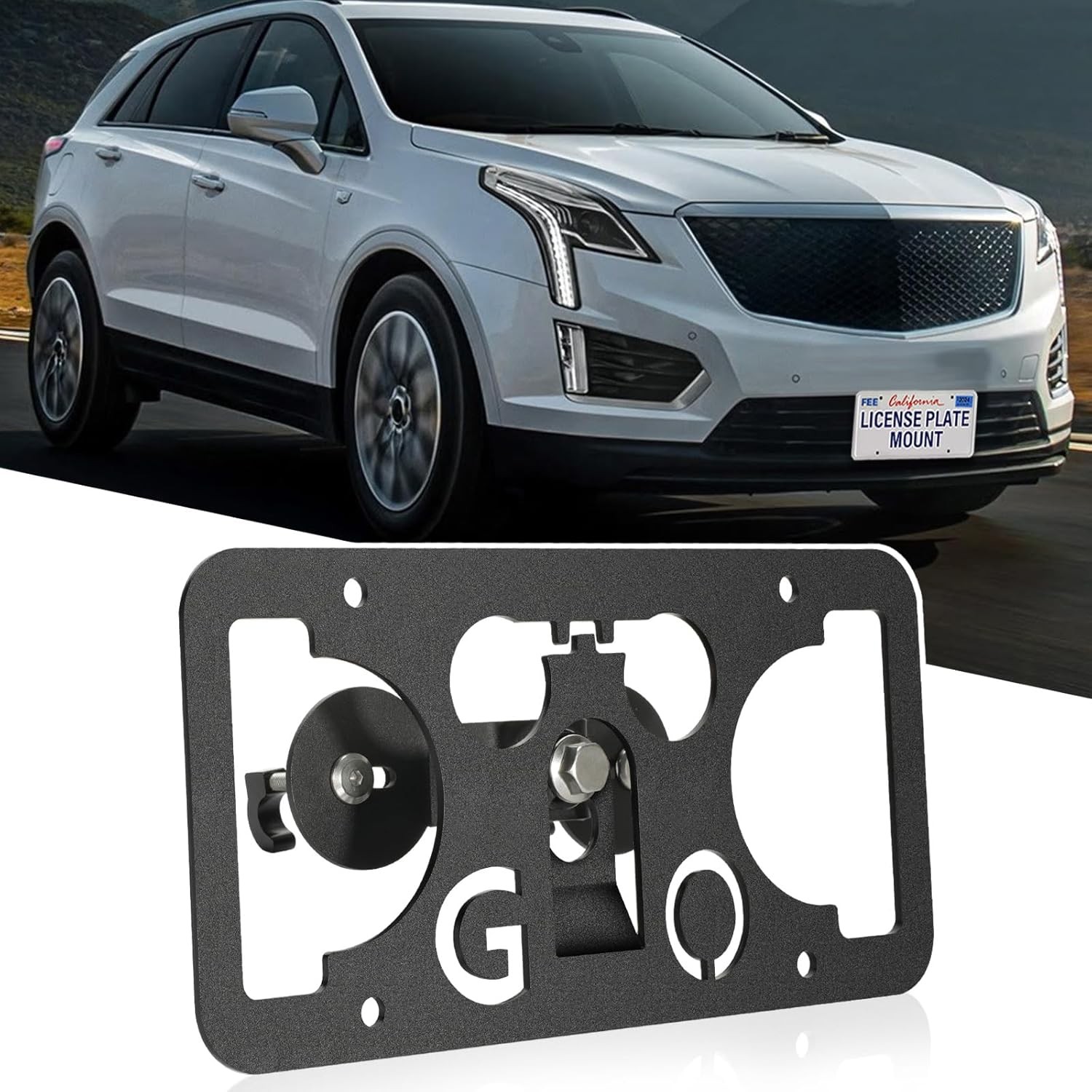 No Drill Front Bumper License Plate Mount Compatible with Cadillac CT4 Black 