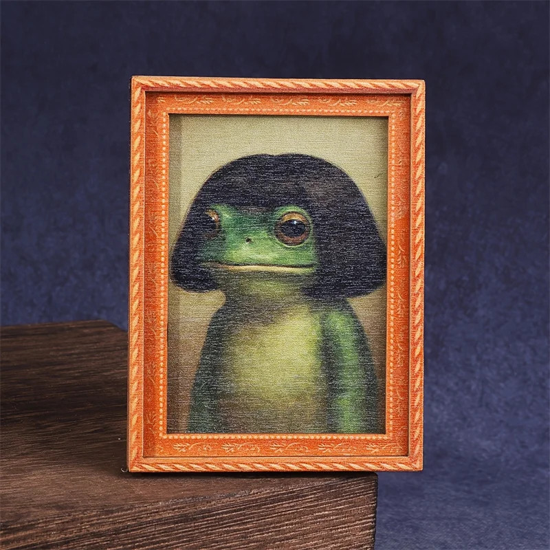 1Pc Mini Wooden Photo Frame Frog Fridge Magnet Funny Green Frog & Haircut Modern