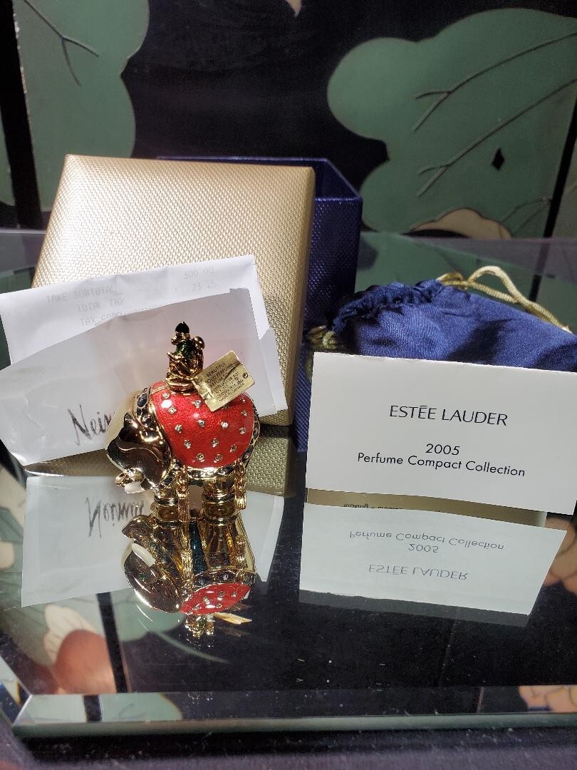VTG Estee Lauder Bejeweled Elephant Solid Perfume Neiman-Marcus Receipt MIB HTF VTG Estee Lauder Bejeweled Elephant Solid Perfume Neiman-Marcus Receipt MIB HTF