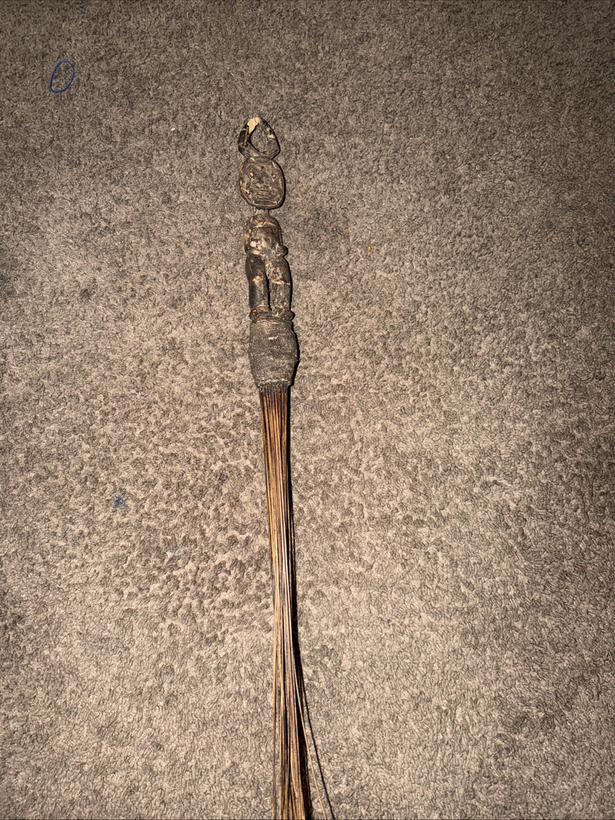 African Carved Wood Ceremonial Fly Whisk Hand Broom Vintage Tribal Art Antique