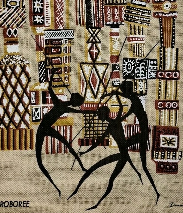 VTG 1960s Donald Clark Corroboree Silk Screen Linen Wall Hanging Australian MCM