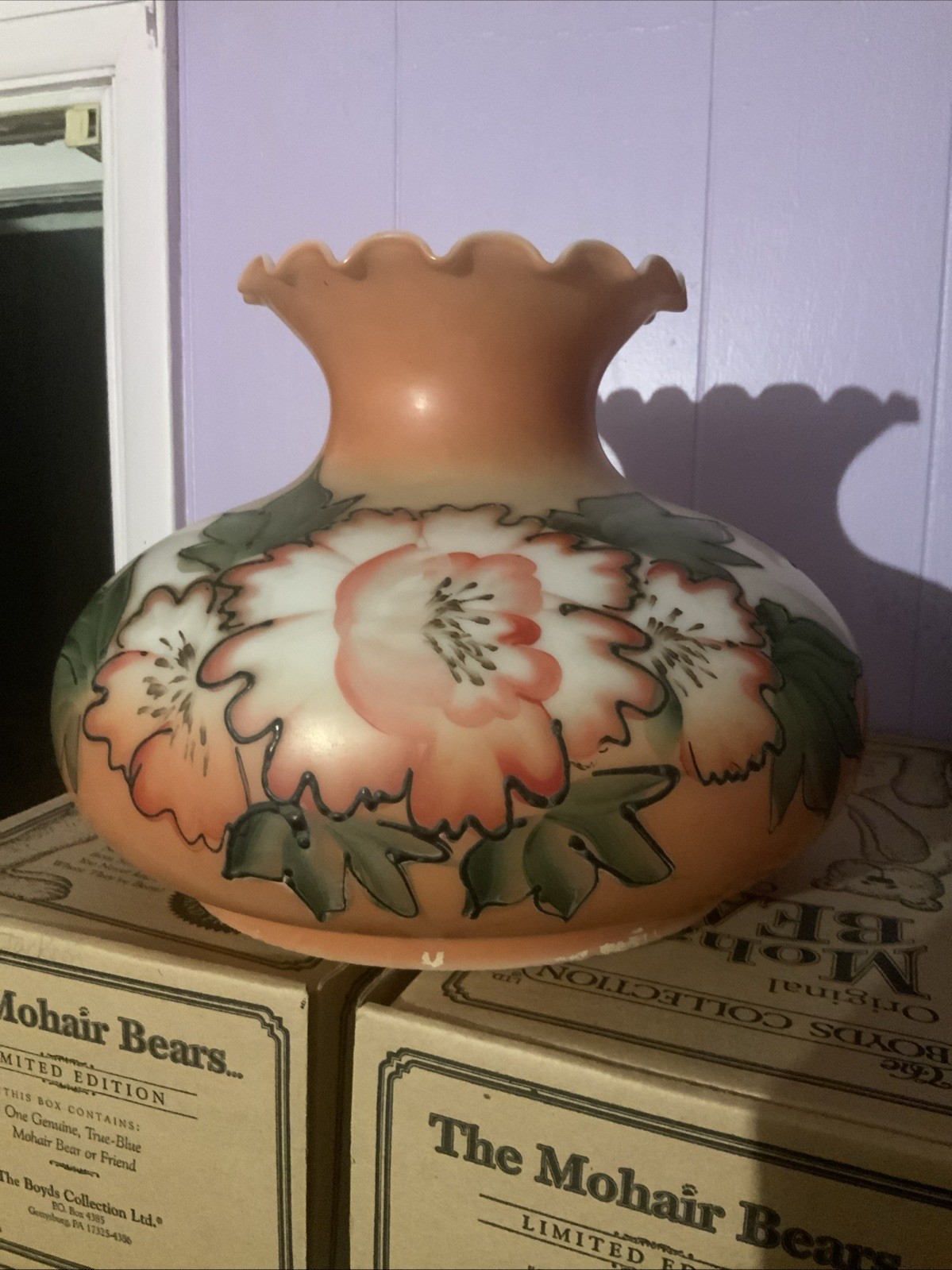 Vintage Handpainted Peach Glass Lampshade Gwtw Victorian
