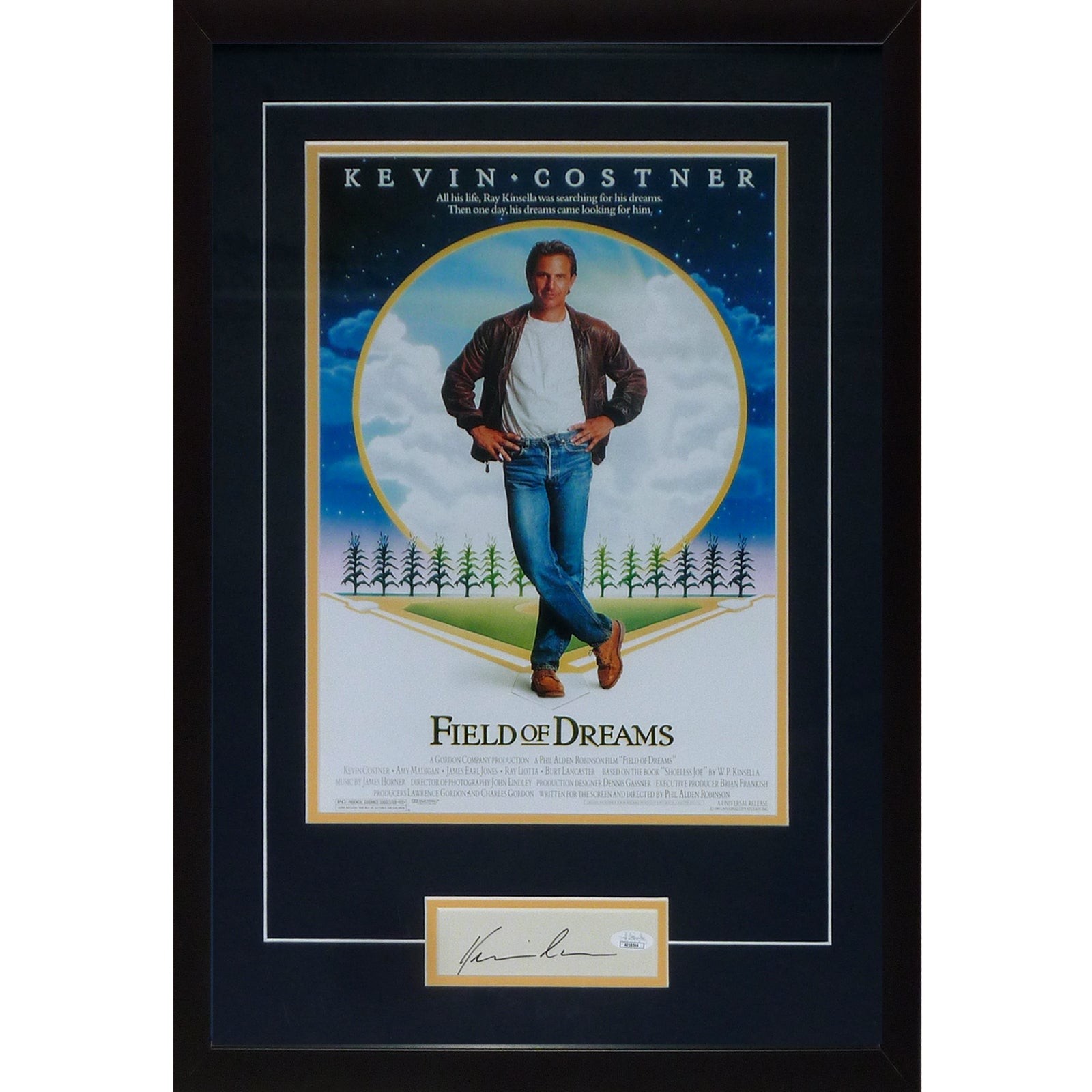 Field of Dreams 11x17 Movie Poster Deluxe Framed with Kevin Costner Autograph - Field of Dreams 11x17 Movie Poster Deluxe Framed with Kevin Costner Autograph -