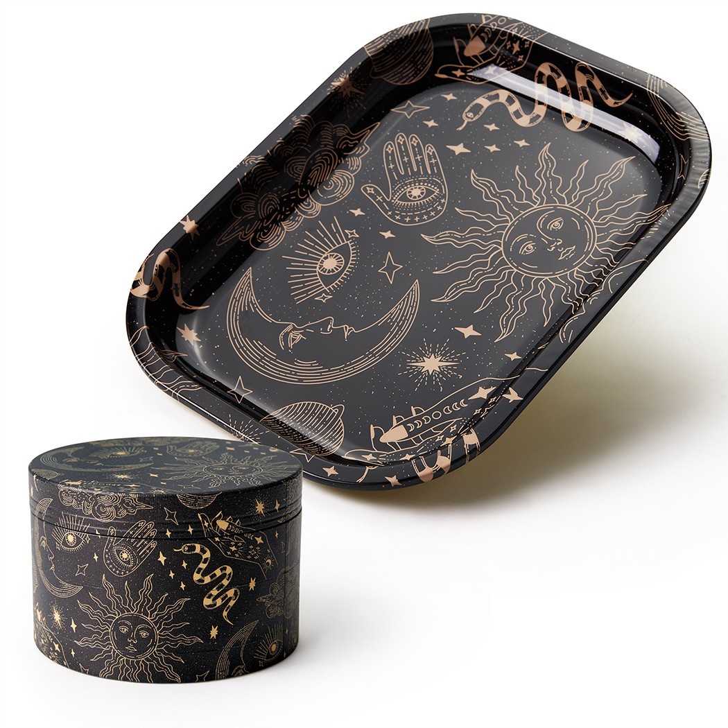 Magic Printing Rolling Tray Set with Grinder, Metal Rolling Tray Combo Kit Gift Magic Printing Rolling Tray Set with Grinder, Metal Rolling Tray Combo Kit Gift