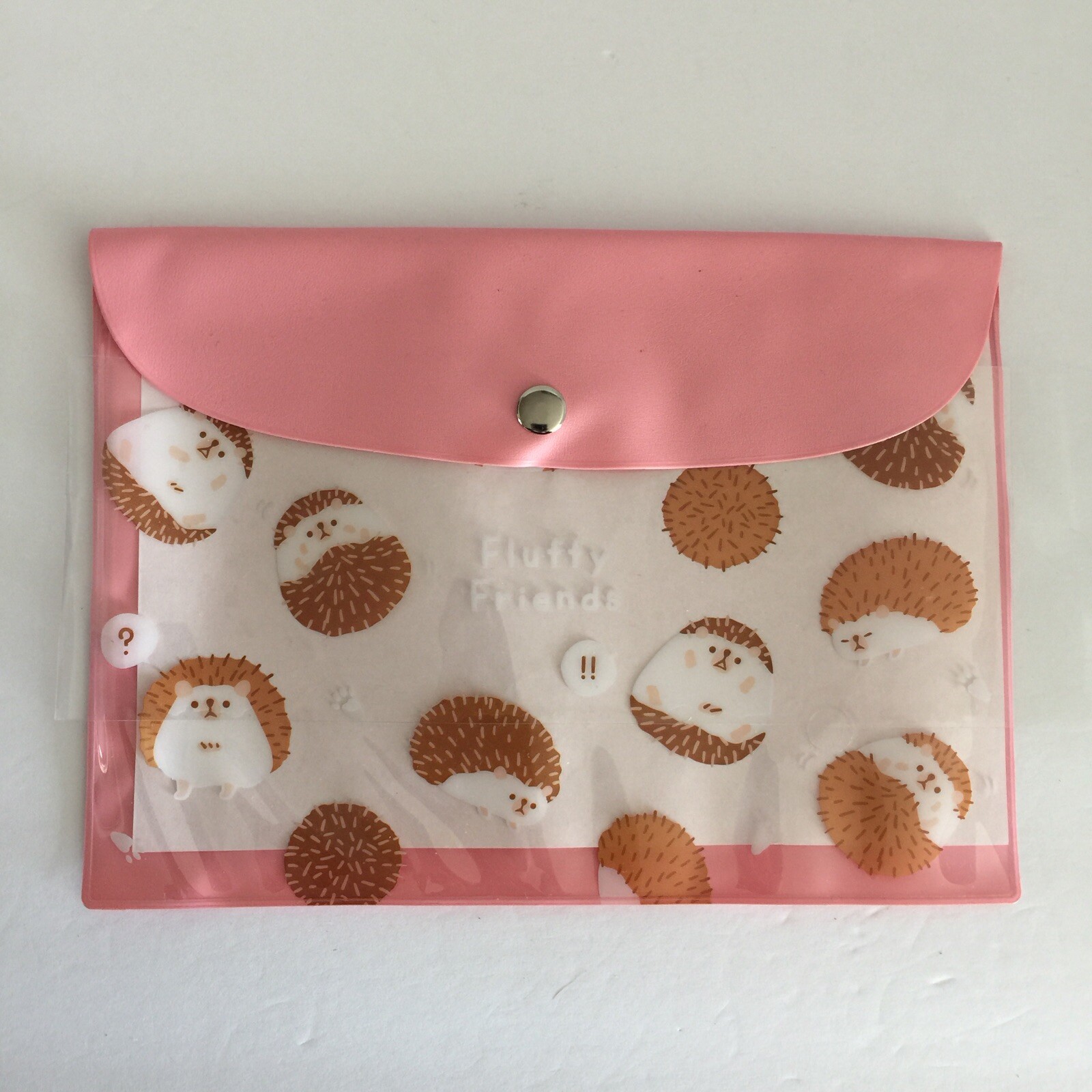 Daiso Japan - Fluffy Friends Hedgehog Pink Snap Close Storage Pouch 8.5\
