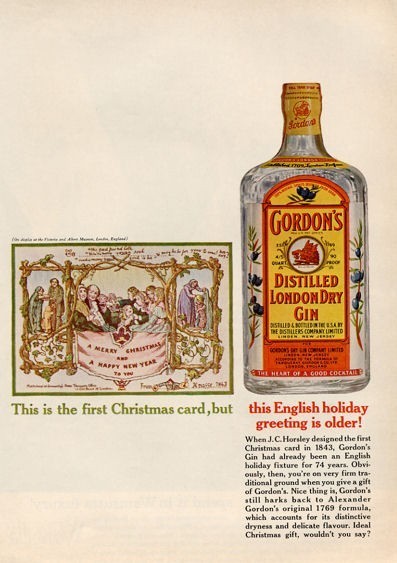 1964 Gordon\'s PRINT AD London Dry GIN Vintage Bottle Vintage Christmas Card 1964 Gordon\'s PRINT AD London Dry GIN Vintage Bottle Vintage Christmas Card