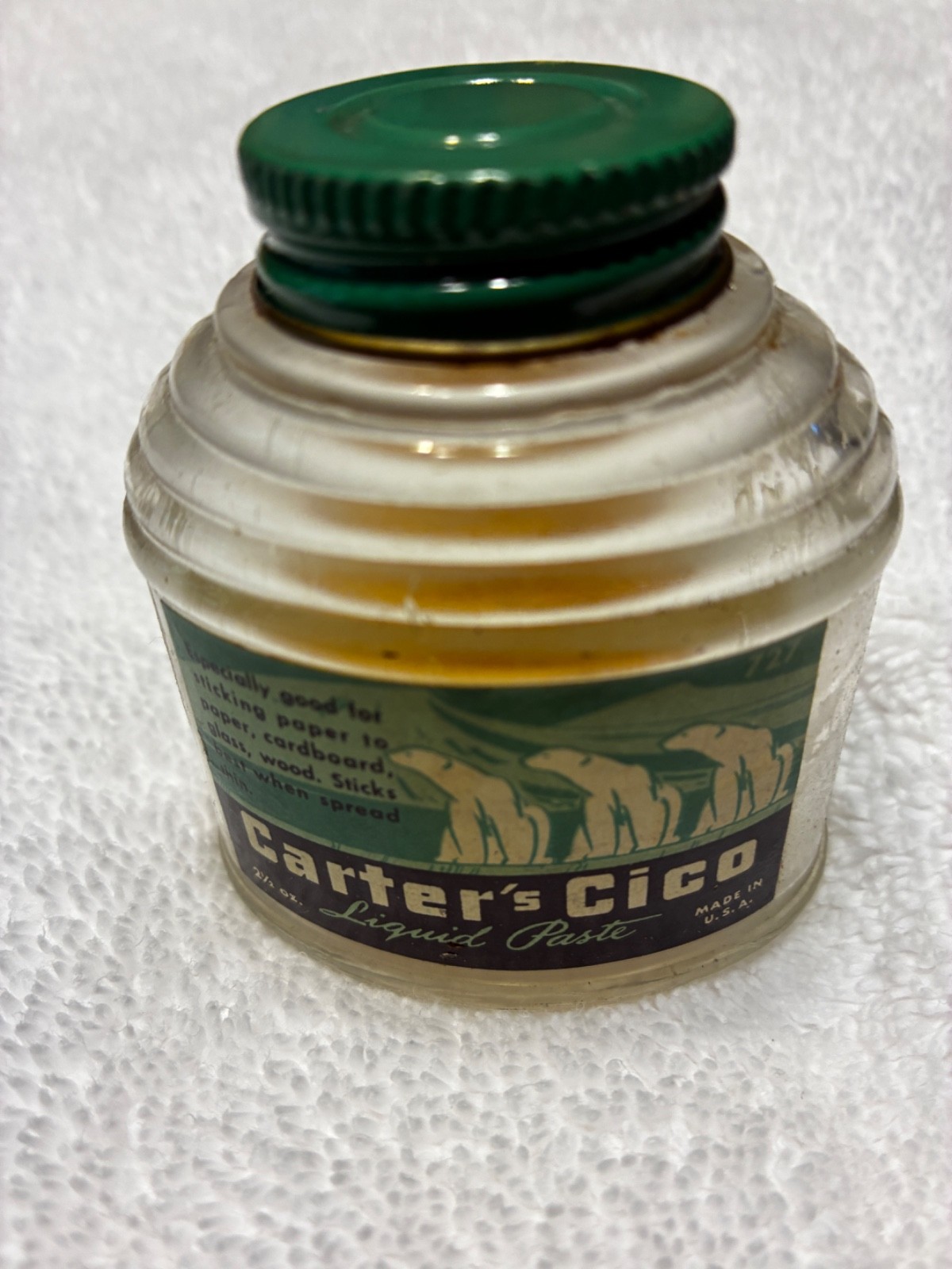 Vintage Carter's Cico Jar Liquid Paste Polar Bear Bottle Glue Mucilage HTF rare