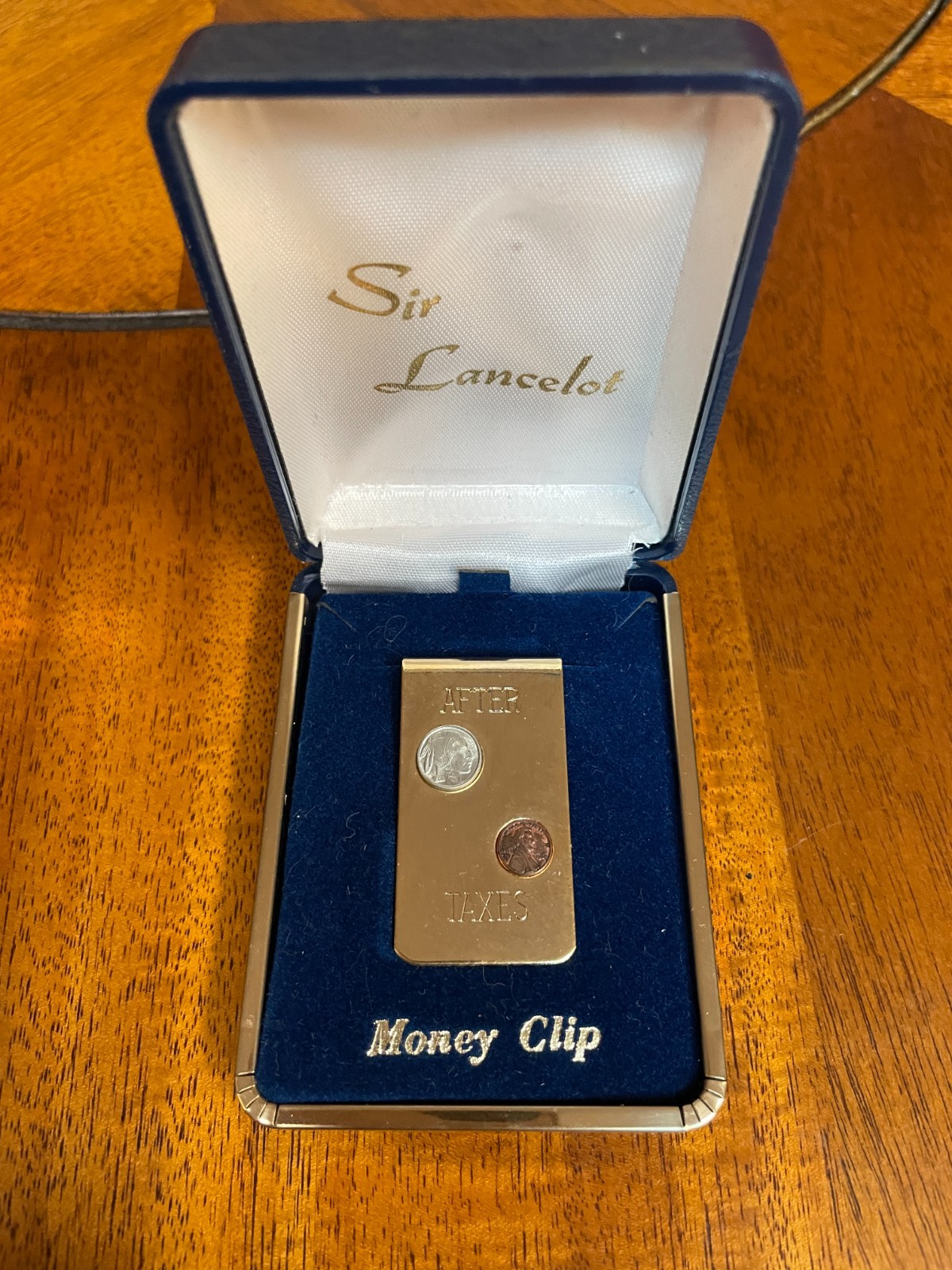 Vintage Novelty Gold Plated After Taxes Miniature Nickel Penny Money Clip NIB