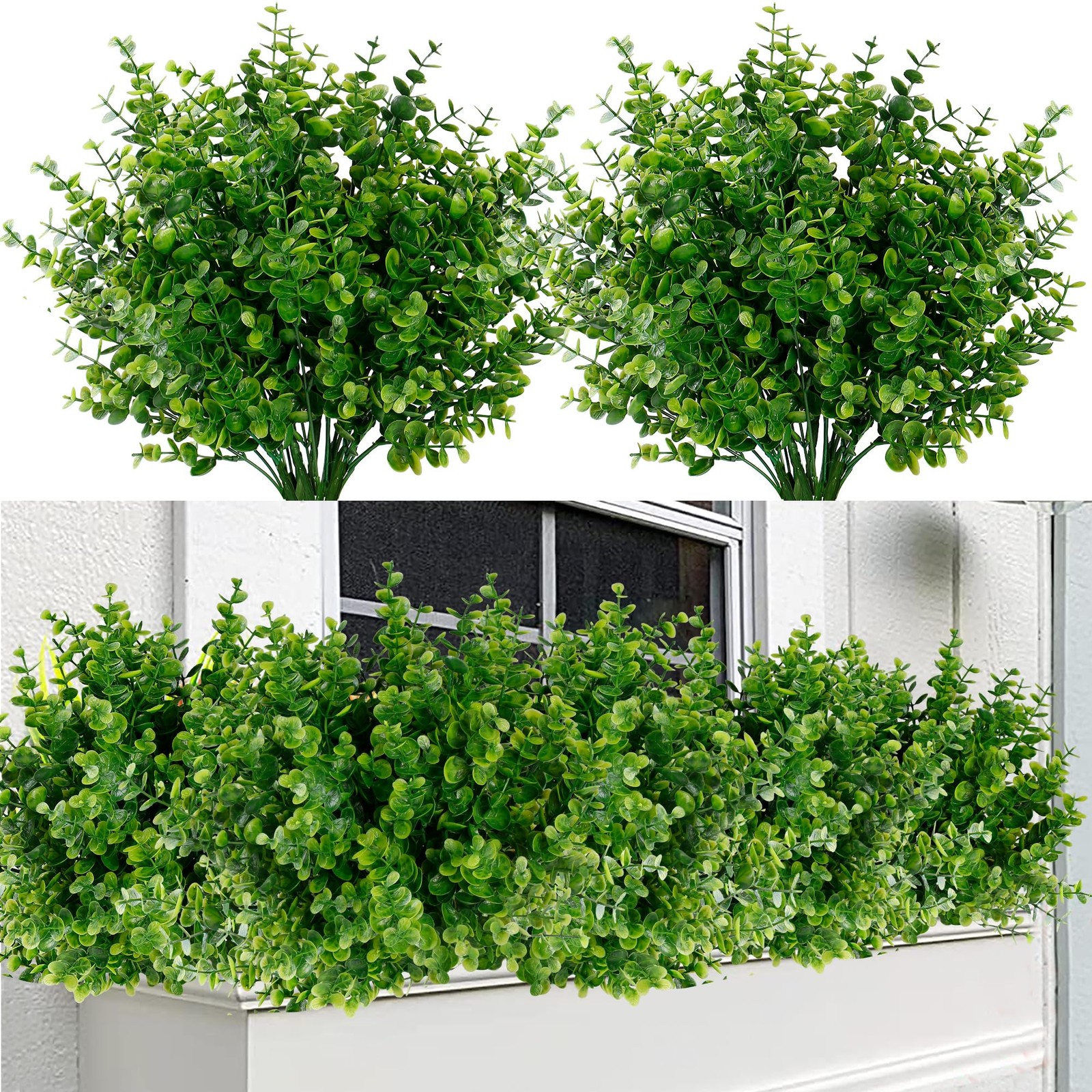 Sggvecsy Artificial Flowers 24 Bundles UV Resistant Boxwood Shrubs Eucalyptus