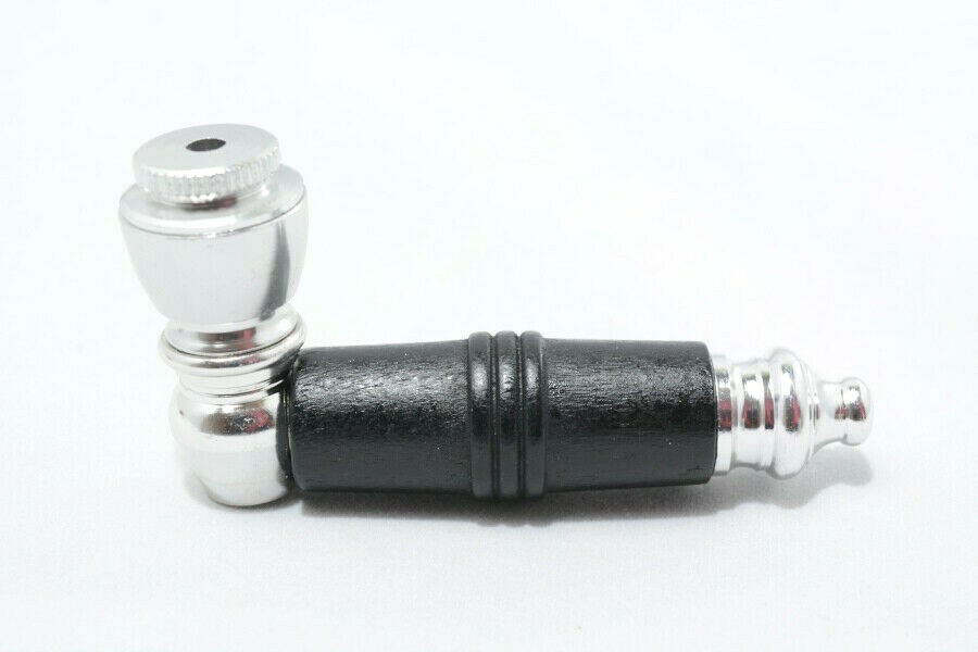 Black Metal Wood Body Smoking Pipe Tobacco Smoking Hand Pipe with Cap Lids