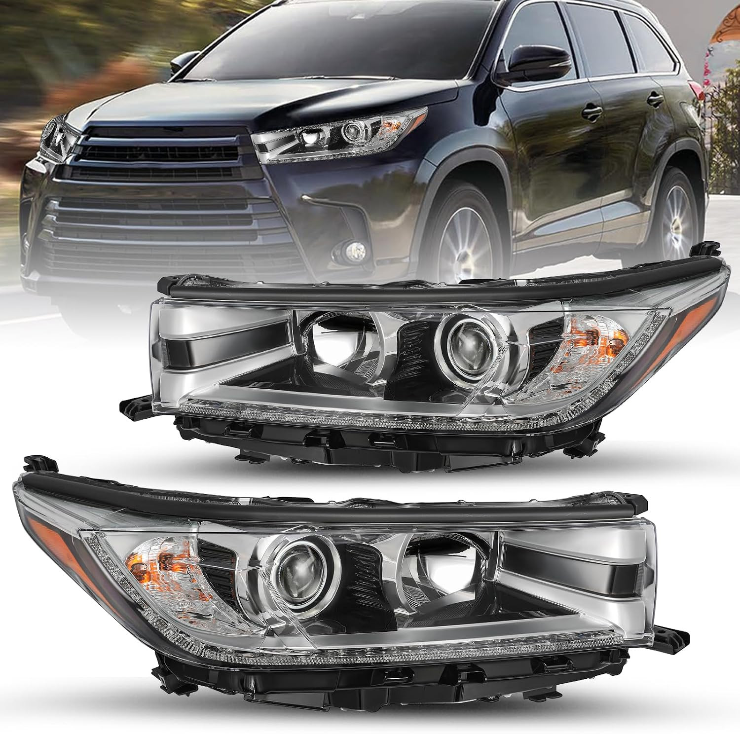 Headlight Fits for 2017-2019 Toyota Highlander SE W/Led DRL Model