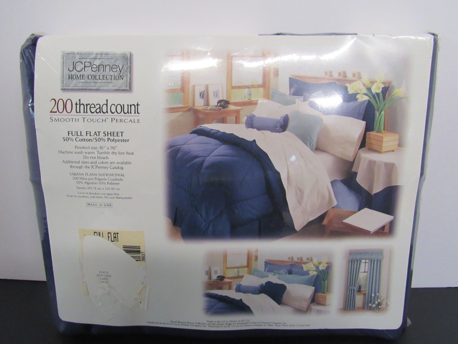 Vintage JCPenney Full Flat Sheet Navy 200TC Percale 81x96 Made USA NOS