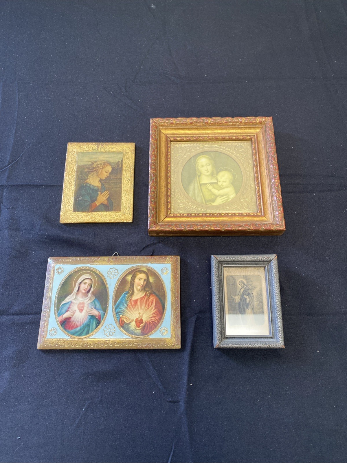 Lot Of 4 Antique Vintage Religious Catholic Christian Icon Pictures, Jesus Mary