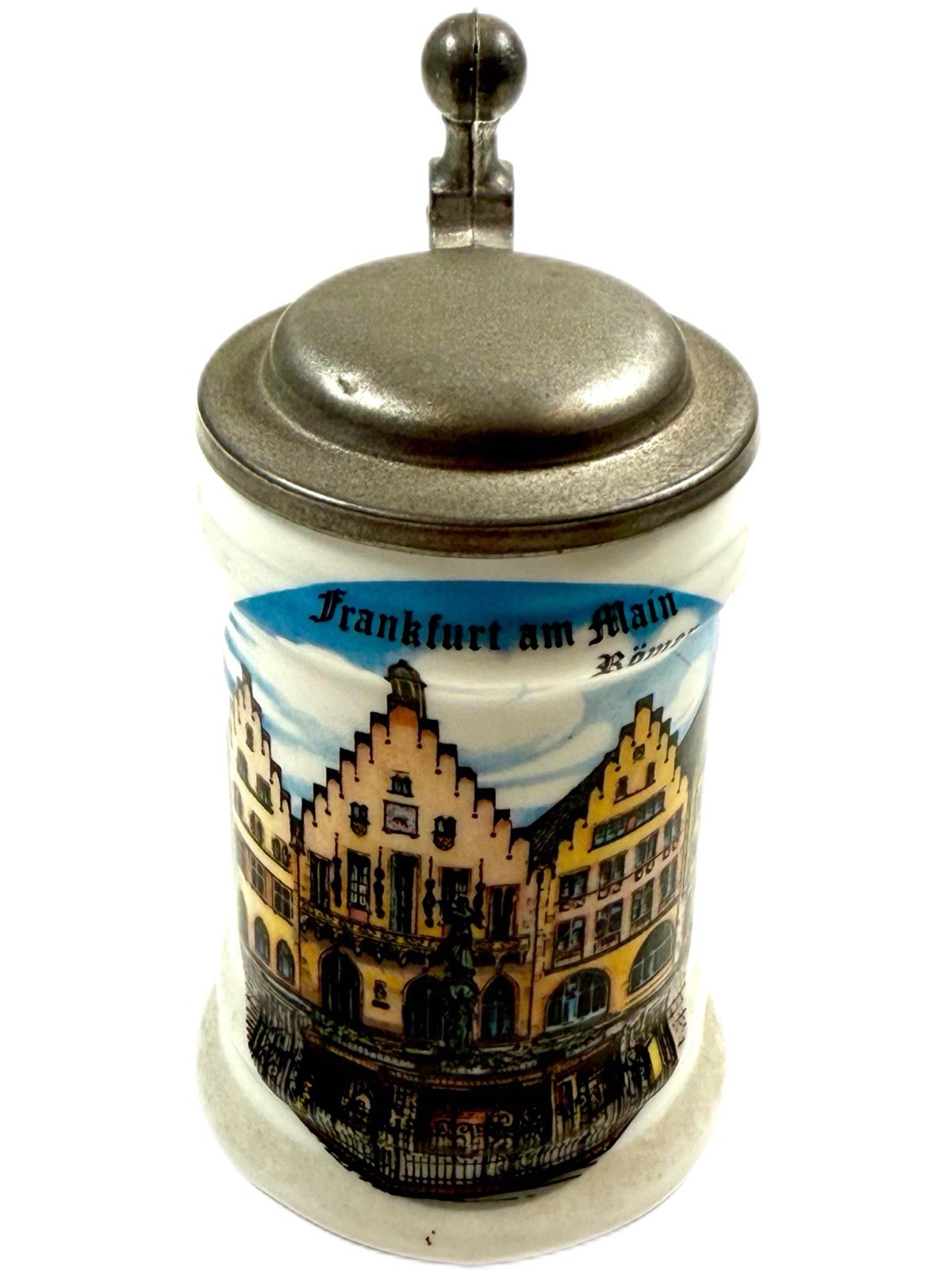 Vintage Burgwindheim TK West Germany 3” Porcelain Stein Pewter top Hand Made