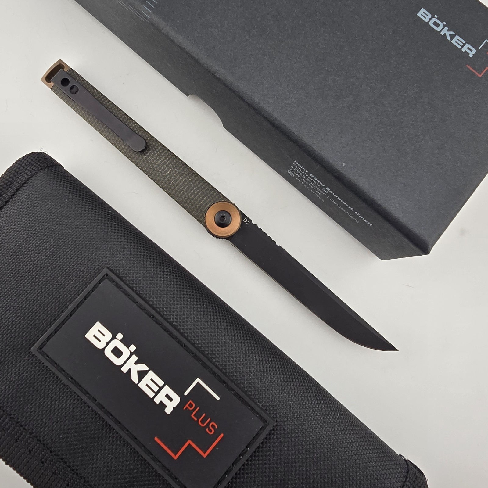 Boker Plus Kaizen Folding Knife Straight Back D2 Green Micarta Flipper 01BO391