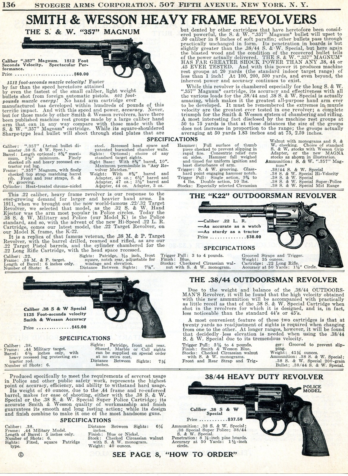 1939 Print Ad of Smith & Wesson S&W 357 Magnum, K22, 38/44 Outdoorsman Revolver