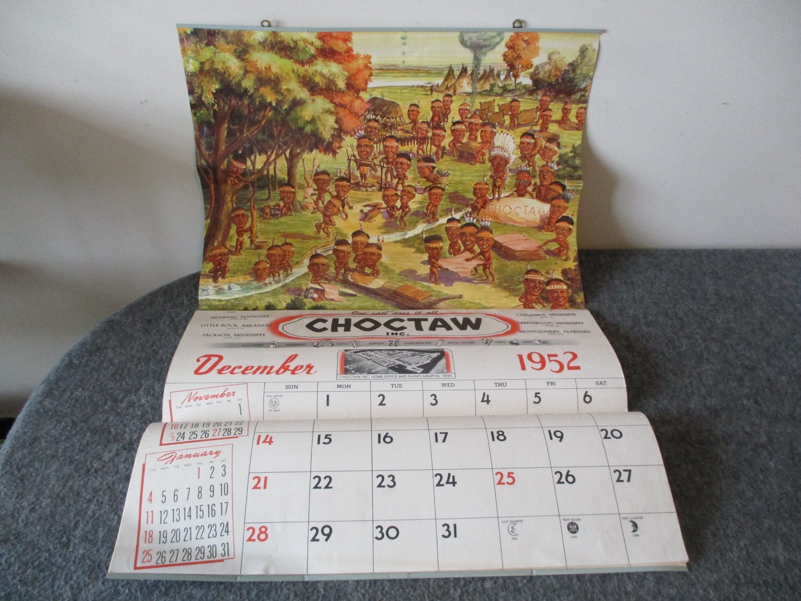 NOS VINTAGE CHOCTAW Inc. MEMPHIS TN. CALENDAR 1953-ADVERTISING  22x34- UNUSED