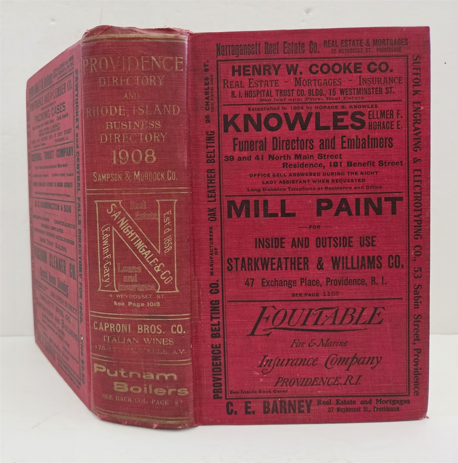 1908 antique PROVIDENCE DIRECTORY rhode island BUSINESS ADS city directory