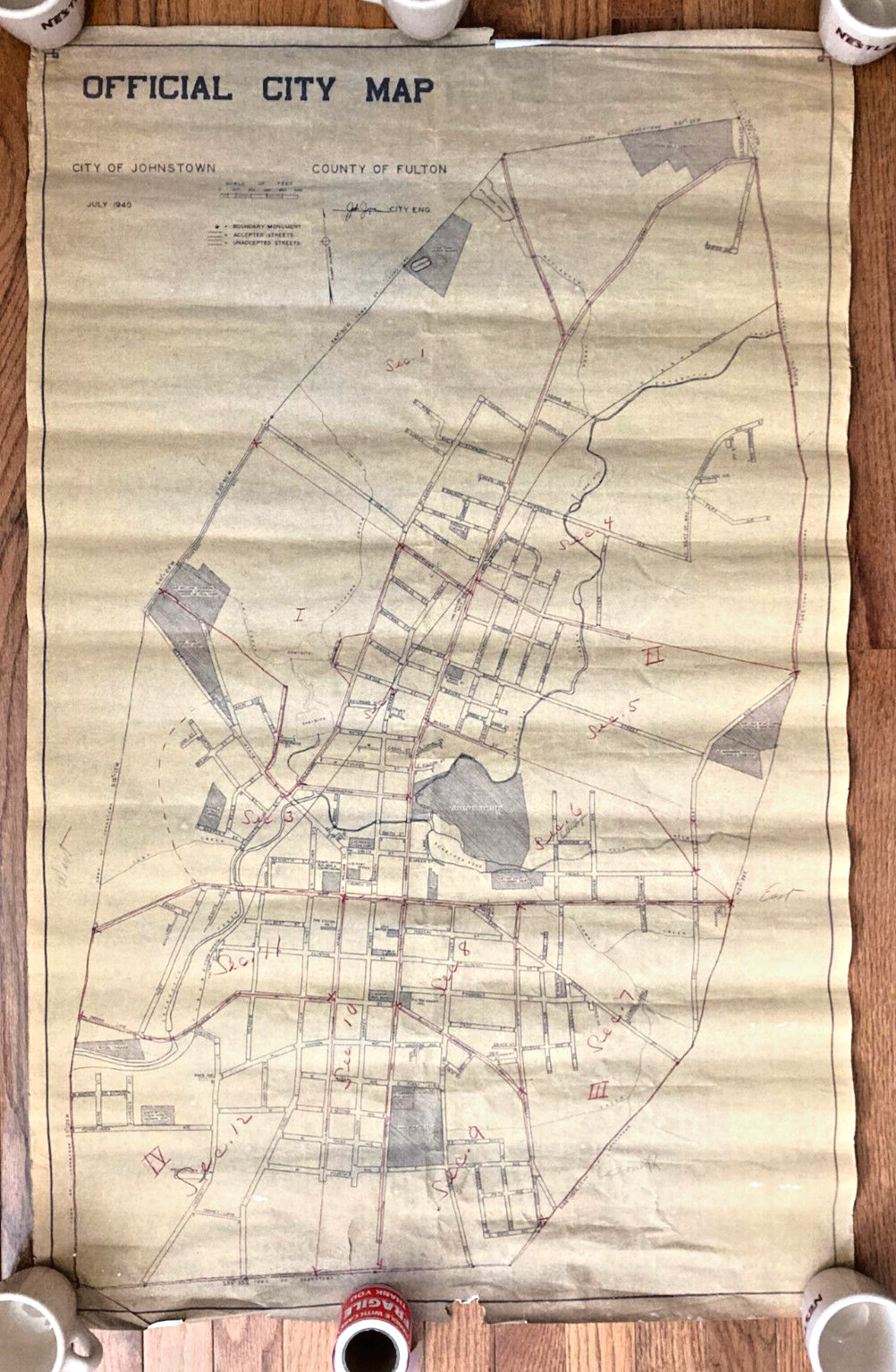 Vintage Johnstown NY City Map History 1940s Fulton County New York Antique RARE