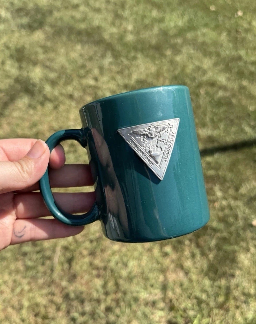 Vintage US Navy Naval Air Force Atlantic Fleet Green Coffee Mug Pewter Emblem Vintage US Navy Naval Air Force Atlantic Fleet Green Coffee Mug Pewter Emblem