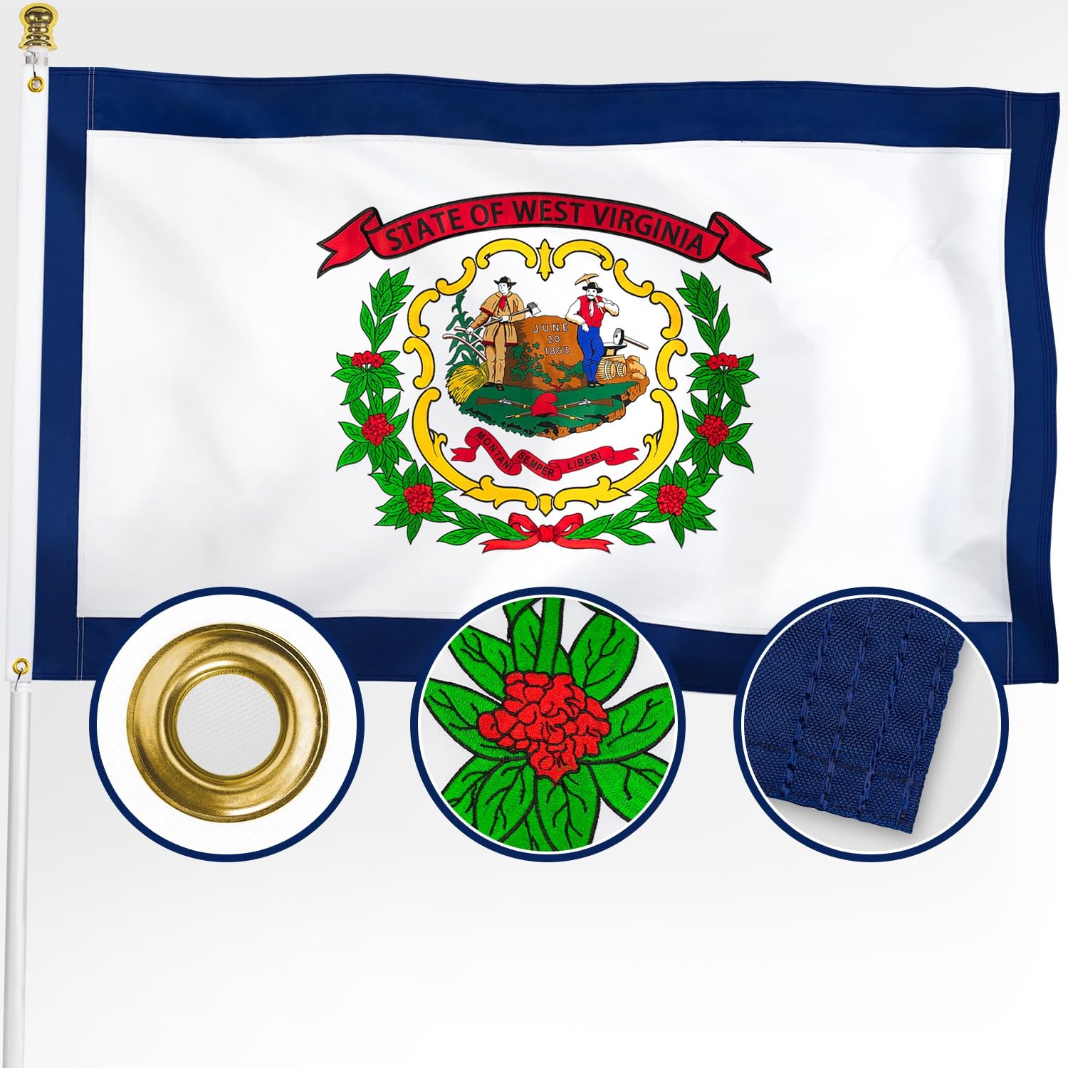 XIFAN Premium West Virginia State Flag 3x5 ft Outdoor, ft, XIFAN Premium West Virginia State Flag 3x5 ft Outdoor, ft,