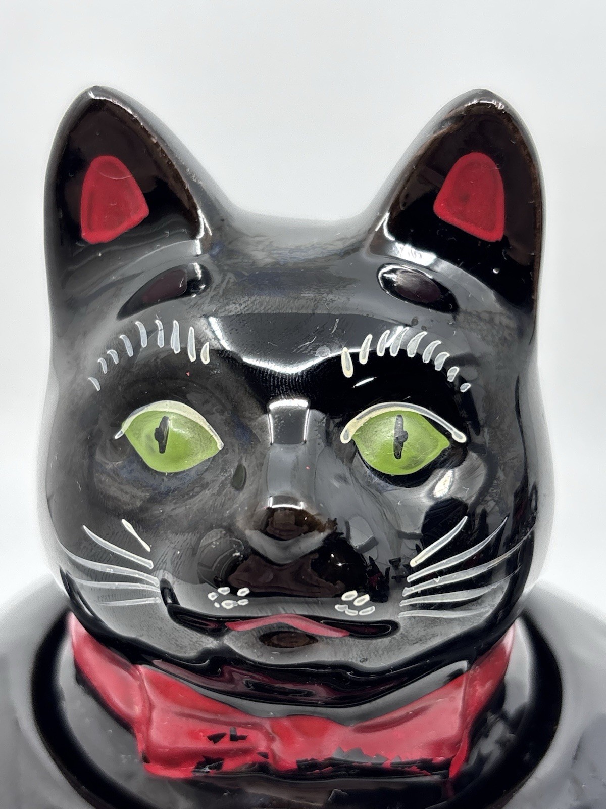 1950s Vintage MCM Shafford Redware Black Cat Green Eyes Ceramic Teapot