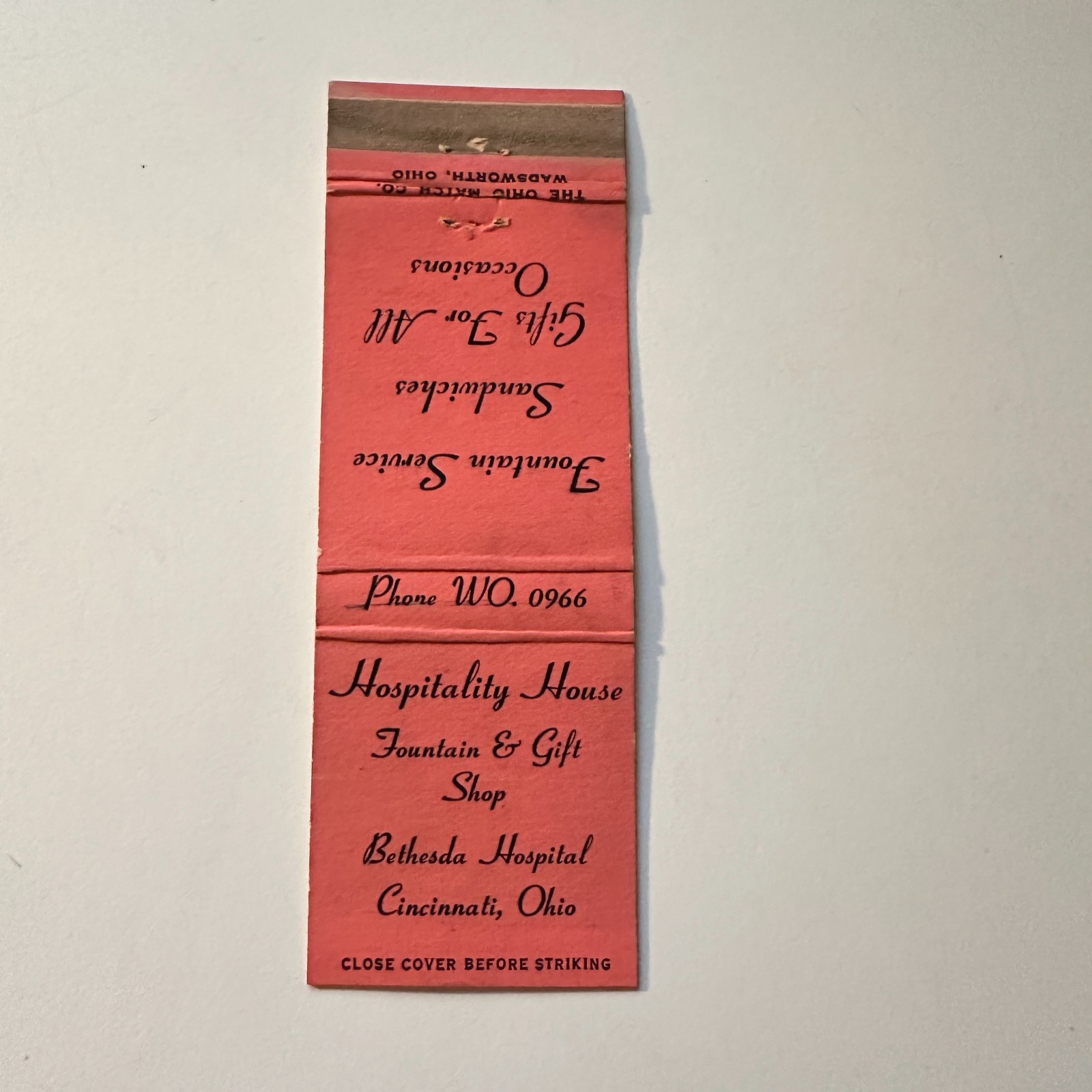 Hospitality House Fountain & Gift Shop Vintage Matchbook Cover 5MB123-4