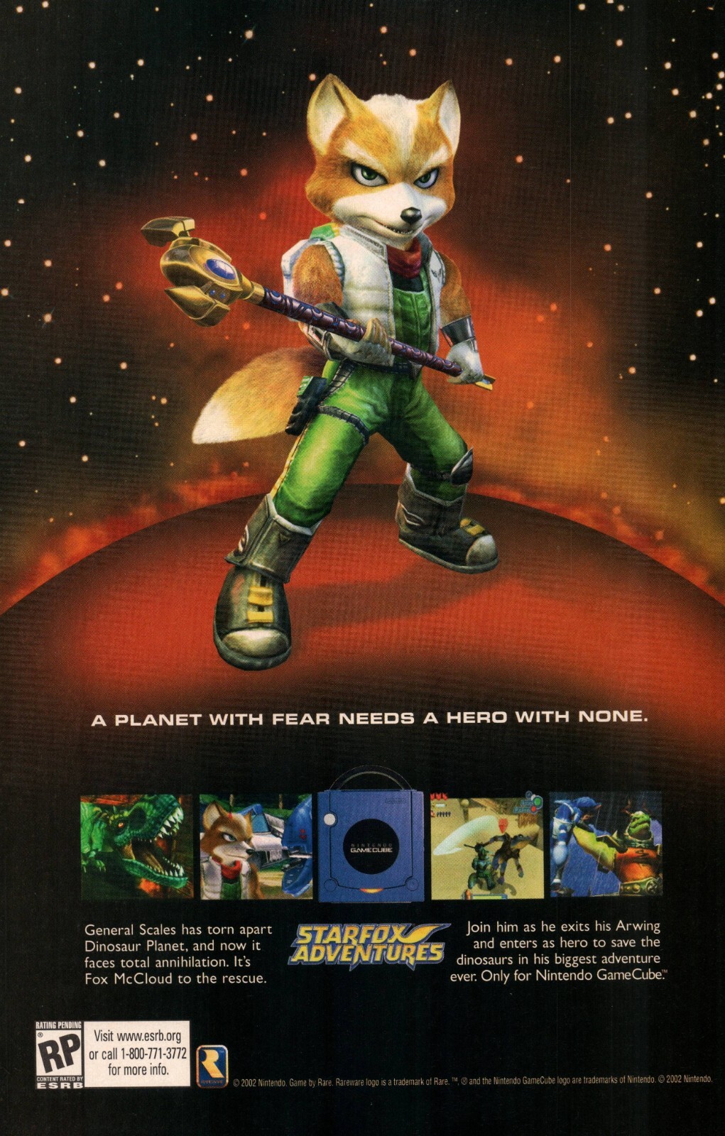 VINTAGE ADVERTISING FOX McCLOUD STARFOX ADVENTURES VIDEO GAME NINTENDO GAMECUBE