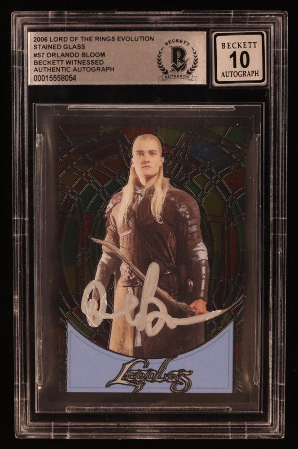 Orlando Bloom Signed 2006 Topps Lord of the Rings Evolution Stained Glass #S7 Le