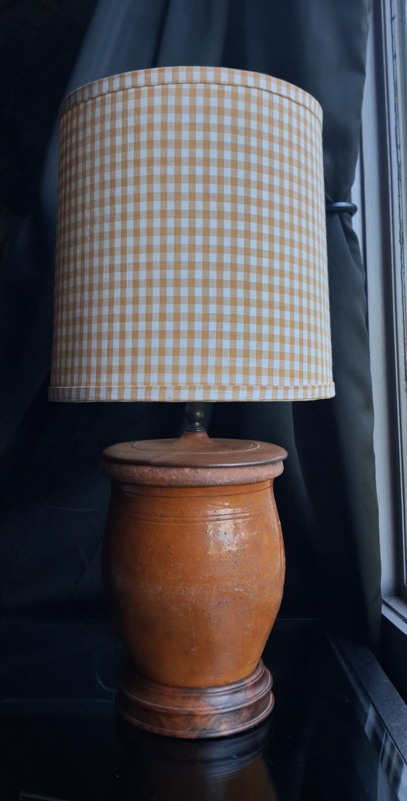 Vintage Glazed Crock Lamp Primative Gingham Cottagecore Luxury Cabin Decor Plaid Vintage Glazed Crock Lamp Primative Gingham Cottagecore Luxury Cabin Decor Plaid