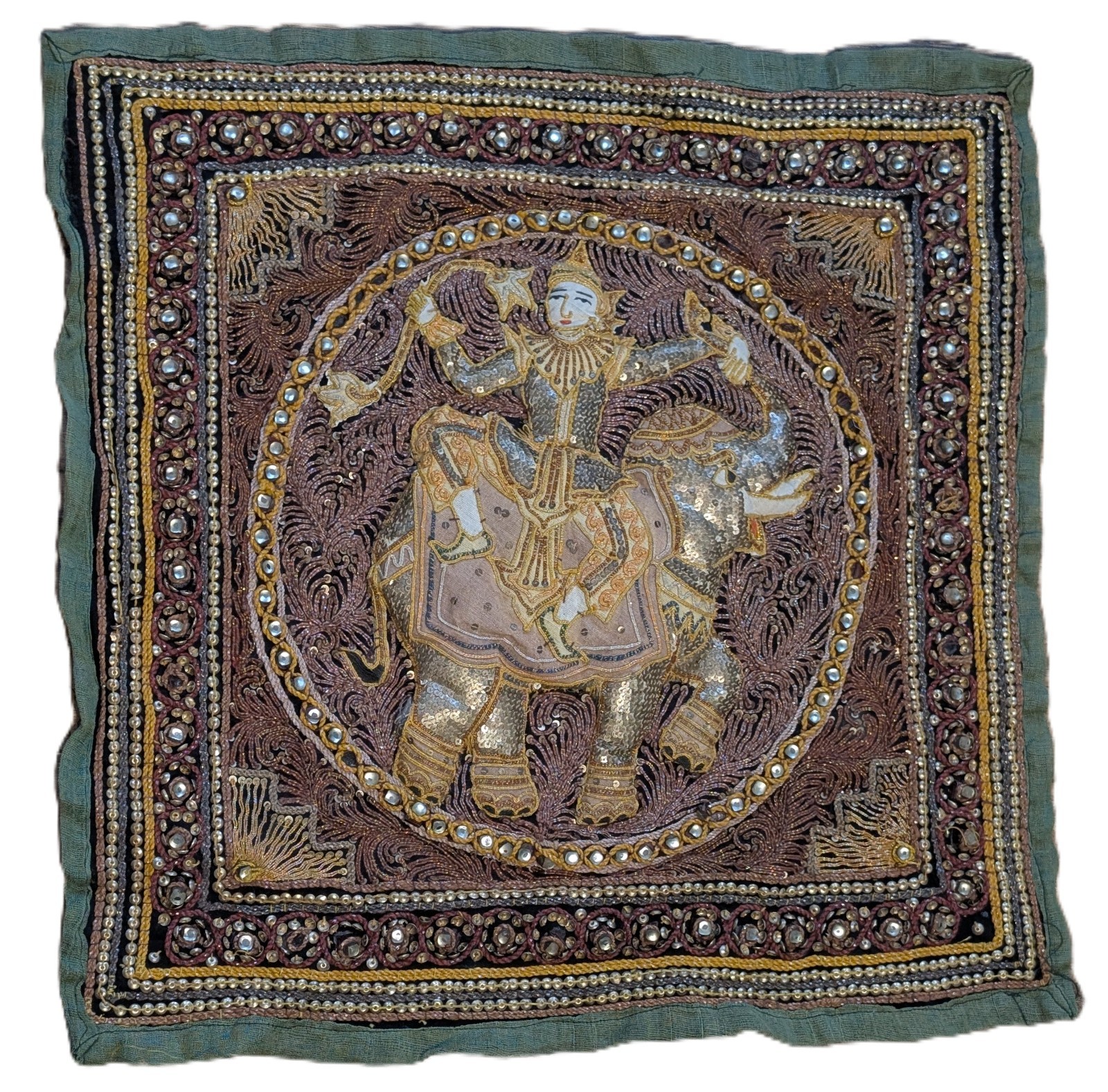 Burmese Kalaga Elephant Rider Tapestry Sequin Square Bead Embroidery 20