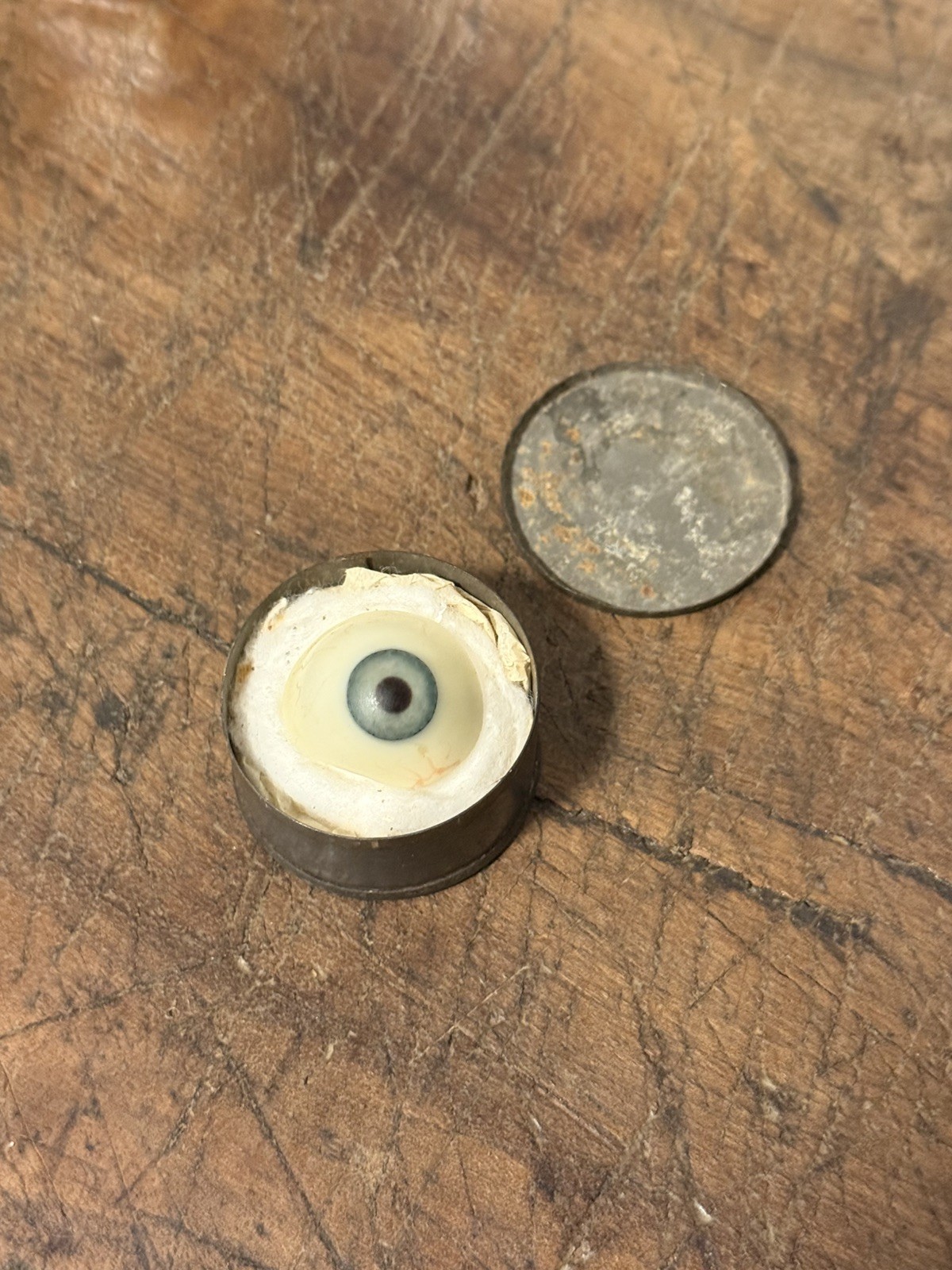 Antique Glass Prosthetic Eye Artificial Eye w/ Original Tin Case c.1900–1920