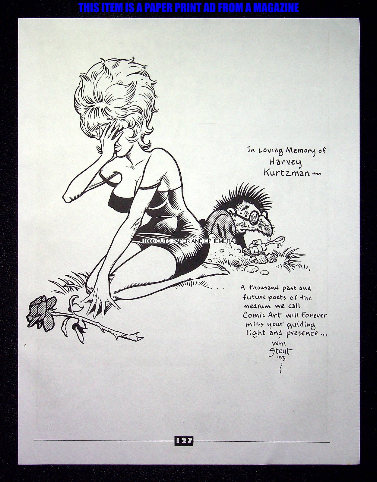 Harvey Kurtzman Tribute William Stout Bill Comic 1993 Print Magazine Ad Poster