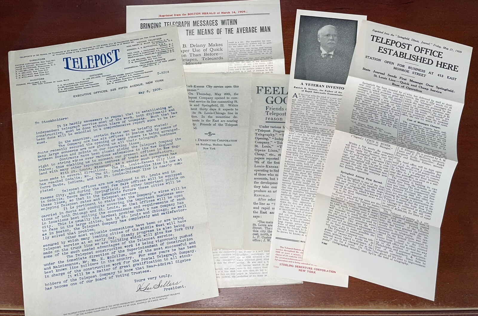 1909 Sterling Debenture Teleport Telegraph Telegram System Reports H Lee Sellers