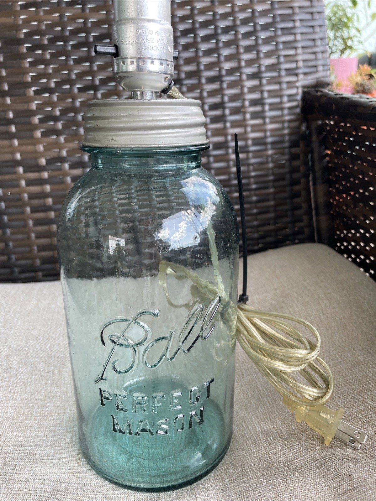 Vintage Aqua Ball Blue Perfect Mason Jar #5 Half gallon with Zinc Lid Lamp Rare