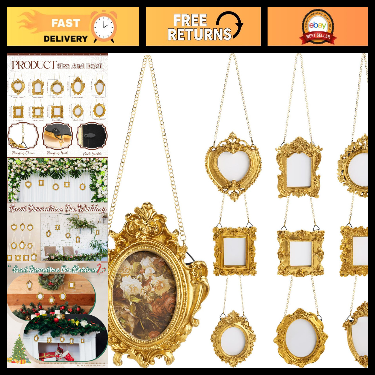 10 Mini Gold Antique Frames Vintage Baroque Resin Wall Decor - Set of 10 10 Mini Gold Antique Frames Vintage Baroque Resin Wall Decor - Set of 10