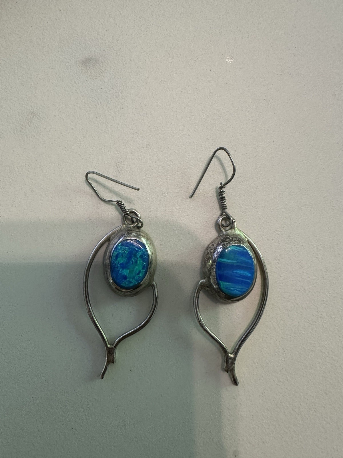 Vintage Beautiful Opalite Sterling Silver 925 Dangle Pierced Earrings Mexico Vintage Beautiful Opalite Sterling Silver 925 Dangle Pierced Earrings Mexico