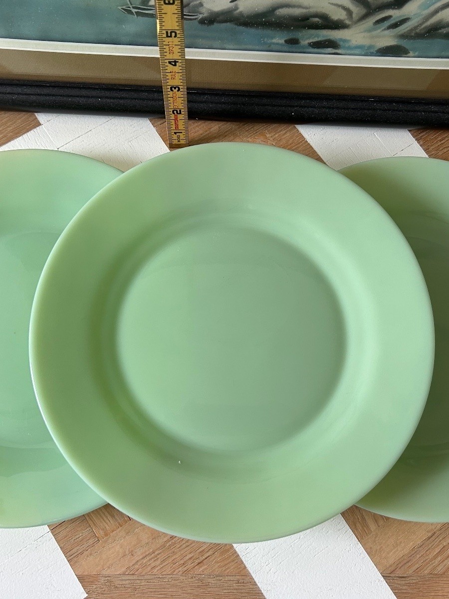 Set of 3 Vintage Jadeite Green Ceramic Dinner Plates