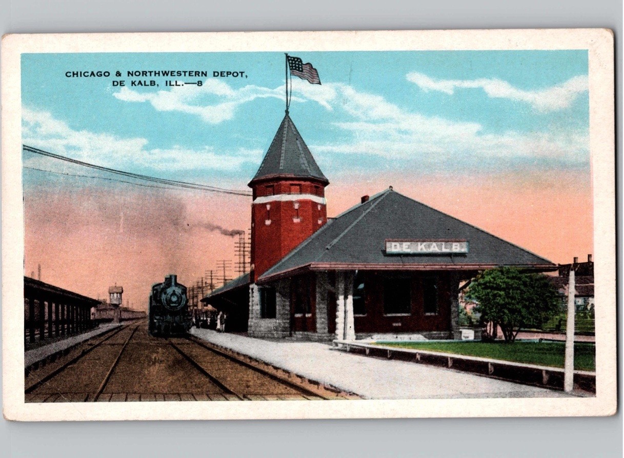 c1915 Chicago & Northwestern Depot & Train De Kalb Illinois IL Postcard c1915 Chicago & Northwestern Depot & Train De Kalb Illinois IL Postcard