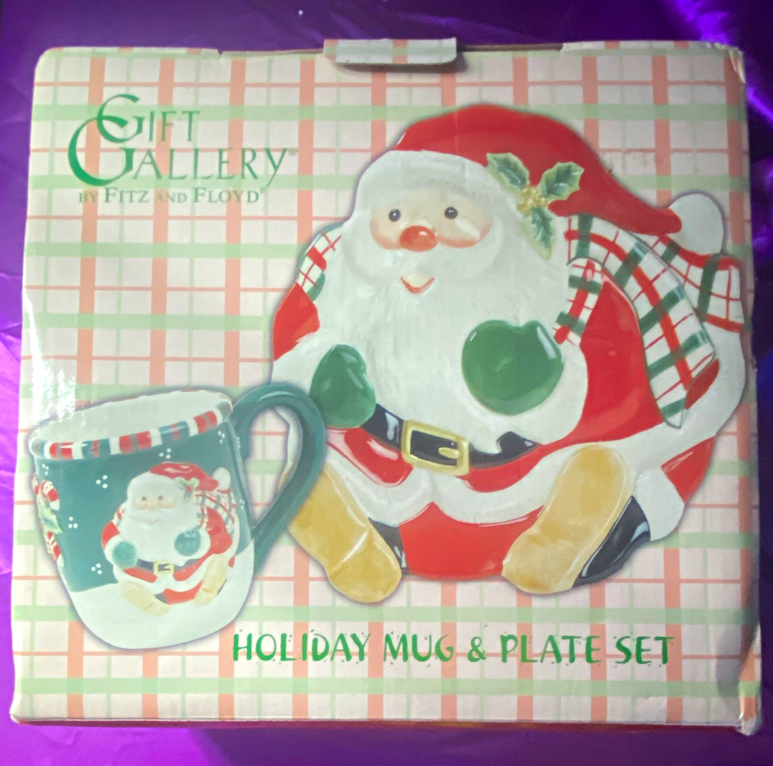 Gift Gallery by Fitz and Floyd Santa Ceramic Mug & Plate 2-Piece Set antique 