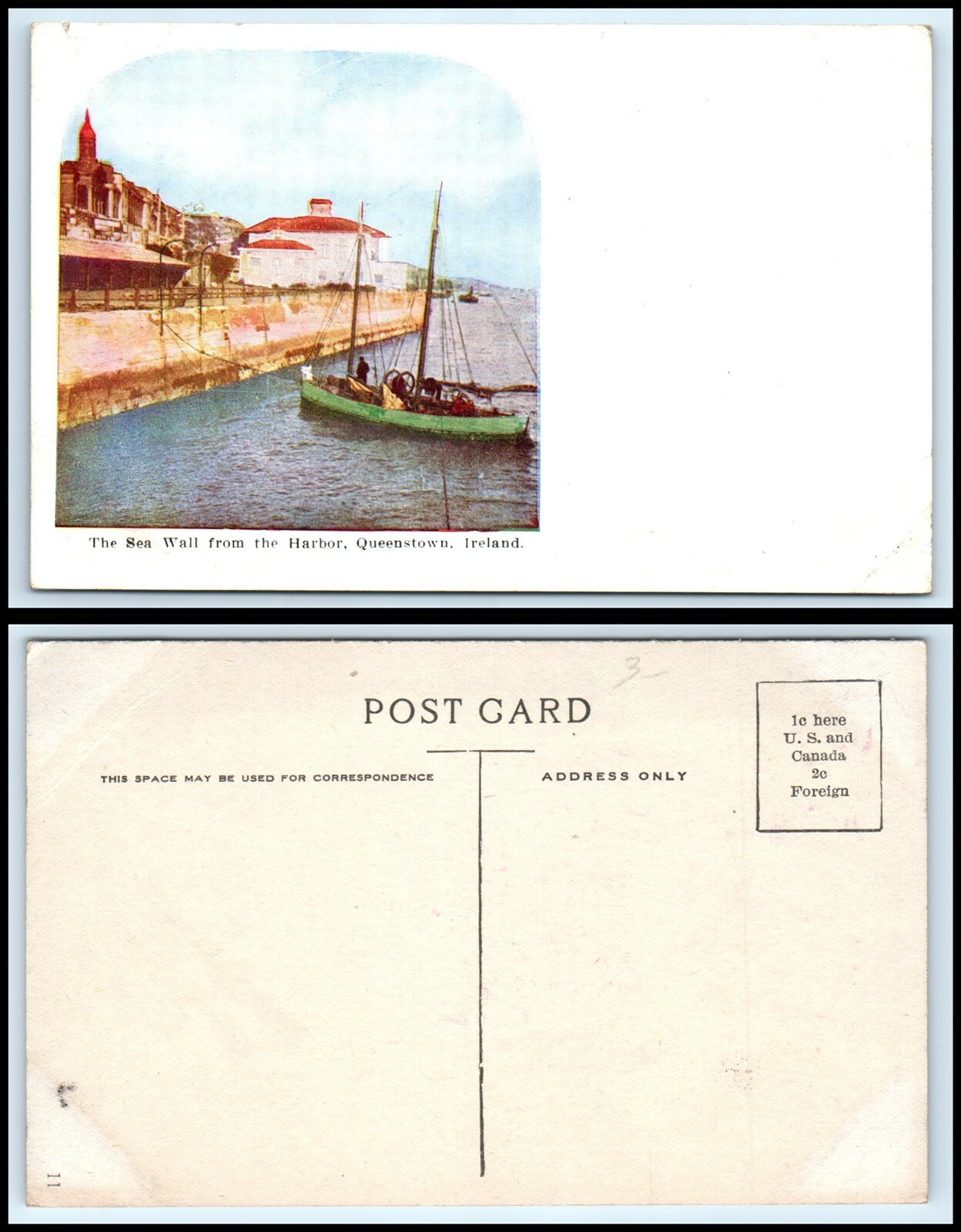 IRELAND Postcard - Queenstown, The Sea Wall From The Harbor FB