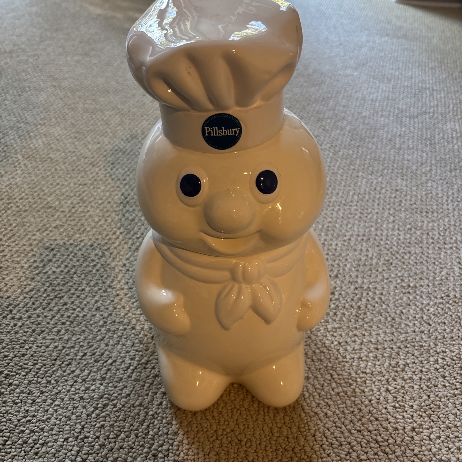 Pillsbury Doughboy Vintage Cookie Jar 1988 w/ Lid White Blue Eyes 12in Tall