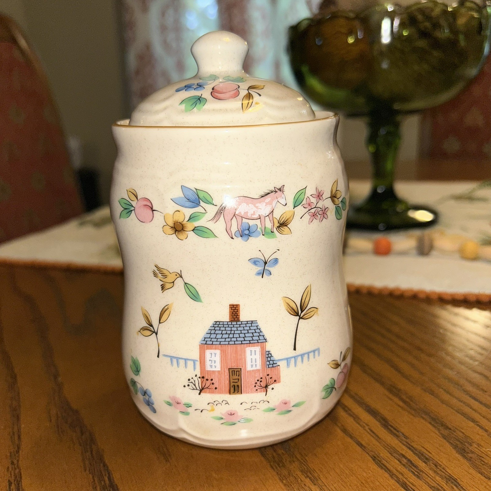 Vintage International China Heartland Small Canister Lid 6.5” Cottagecore Great