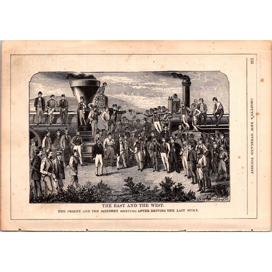 The Orient & the Occident Meeting After Driving Last Spike 1879 Engraving SAI1-4