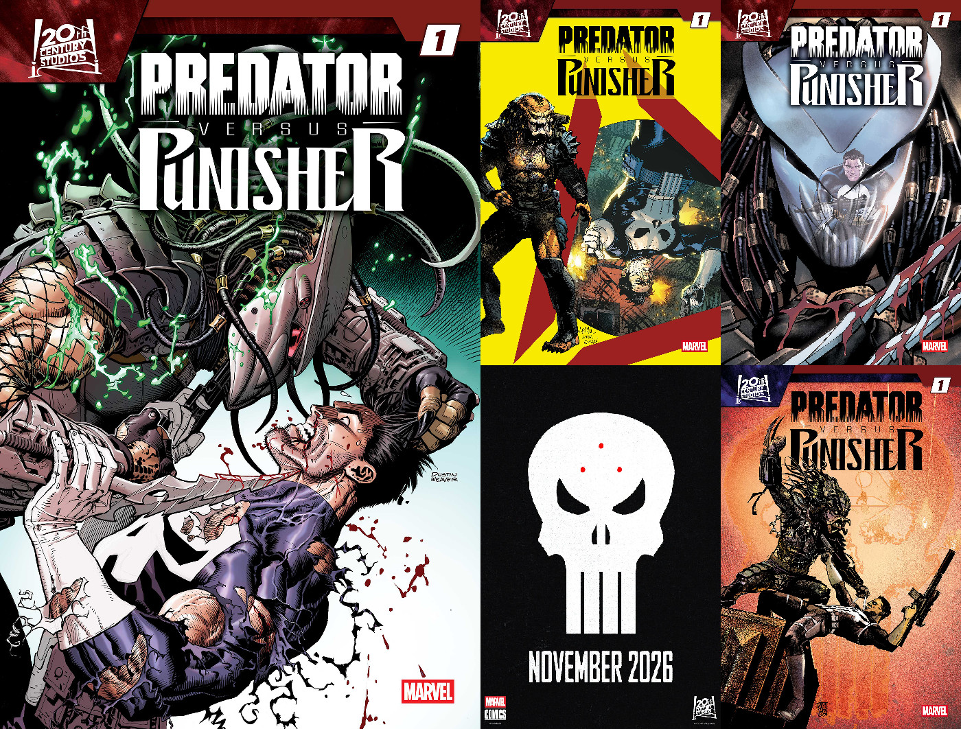 Predator vs. Punisher #1 (Marvel, 2026) 5 Cover LOT * PRESALE * 11/11 Set FOIL