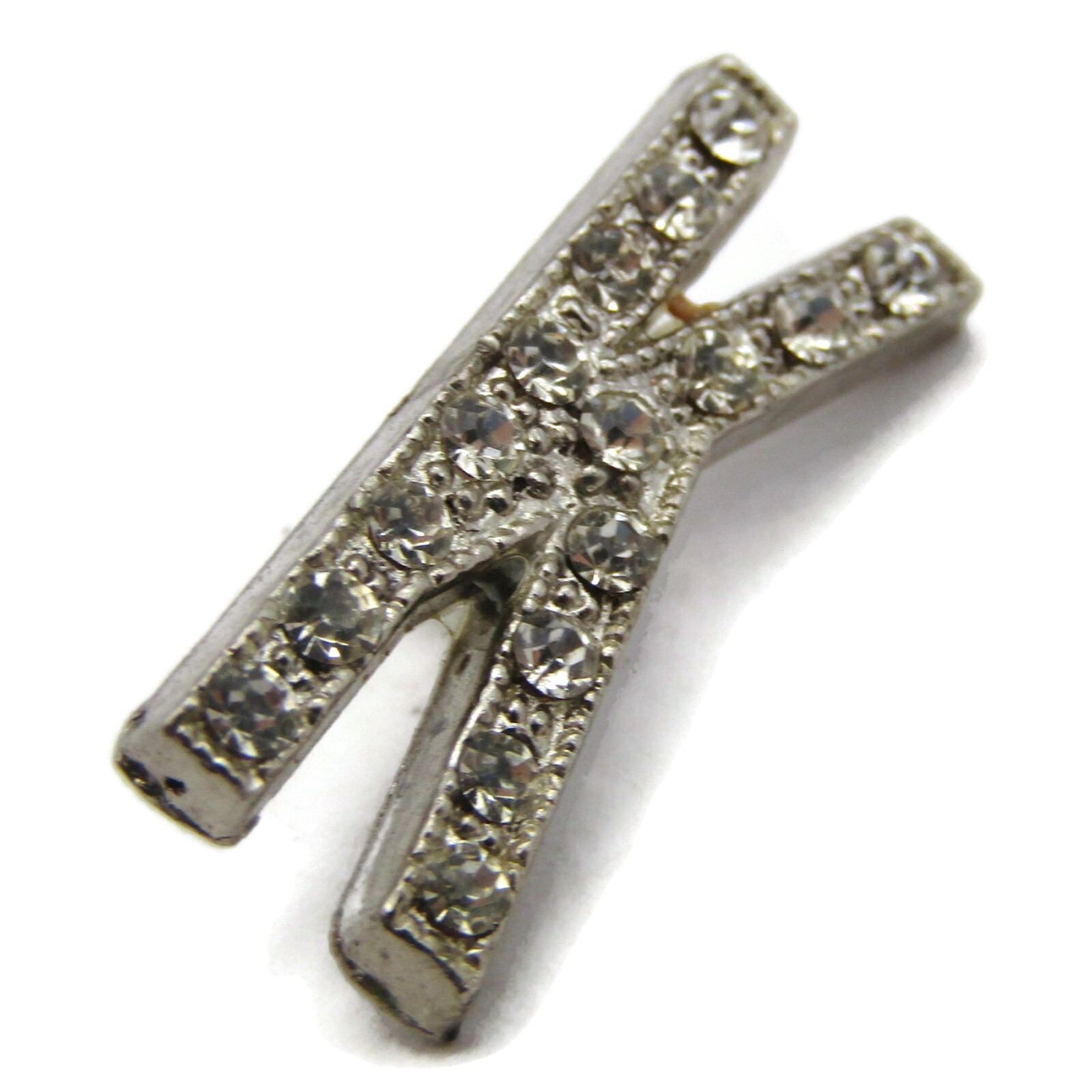Vintage Letter K Initial Brooch Pin Silver Tone Pave Rhinestone Crystal Monogram