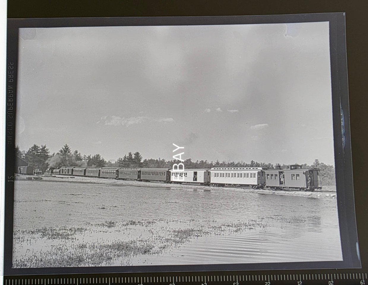 5/2/48 Passenger Train Approach Station Edaville RR Carver MA Photo Negative 5/2/48 Passenger Train Approach Station Edaville RR Carver MA Photo Negative
