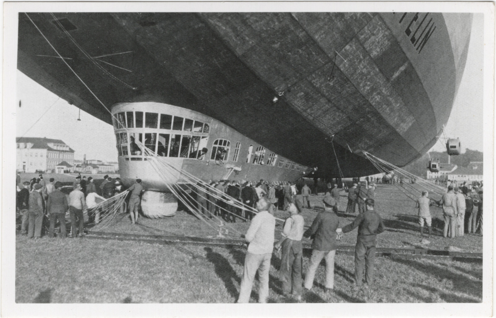 Vintage Graf Zeppelin LZ-127 Airship Dirigible Ground Crew Photo Postcard